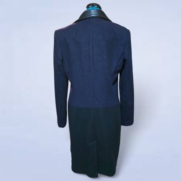 Vince Camuto Virgin Wool Colourblock Pea Coat with Faux Leather Collar‎ - Large - Picture 3 of 8